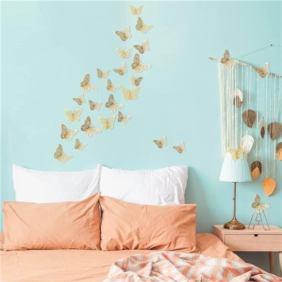 72 Pcs Gold Butterfly Decorations 3D Wall Decor, Butterfly Birthday Party - Picture 4 of 6